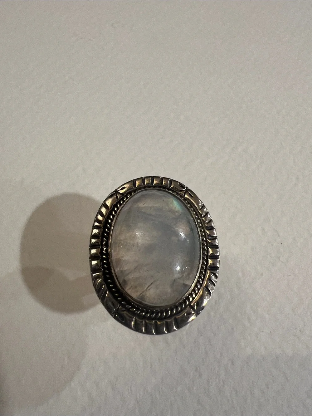 Sterling Silver Moonstone Oval Statement Ring - White Moonstone